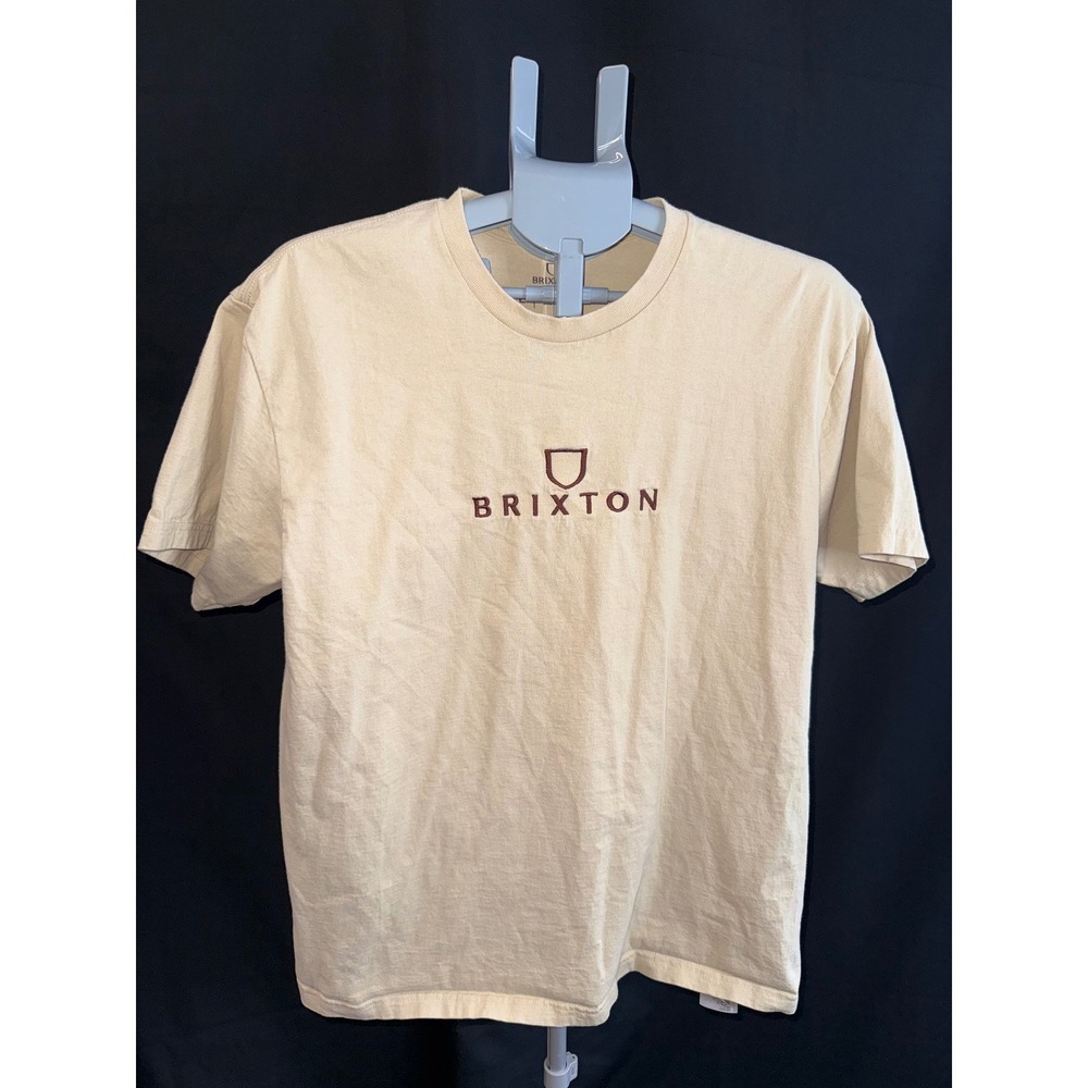 Brixton Mens Standard Fit Embroidered Logo T-Shirt Cream Tan Large